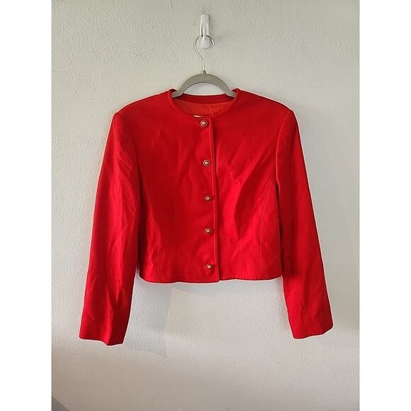 Pendleton Womens 100% Virgin Wool Blazer Size 12 Red Cropped Jacket Career USA - Picture 1 of 6